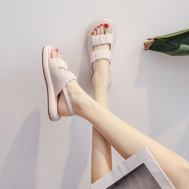 733-16 Summer new fairy style flat-bottomed muffin thick-soled versatile French style with skirt women's sandals