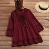 Women's Fashion Casual Loose Pleated Lace Hollow O-Neck Blouse Top