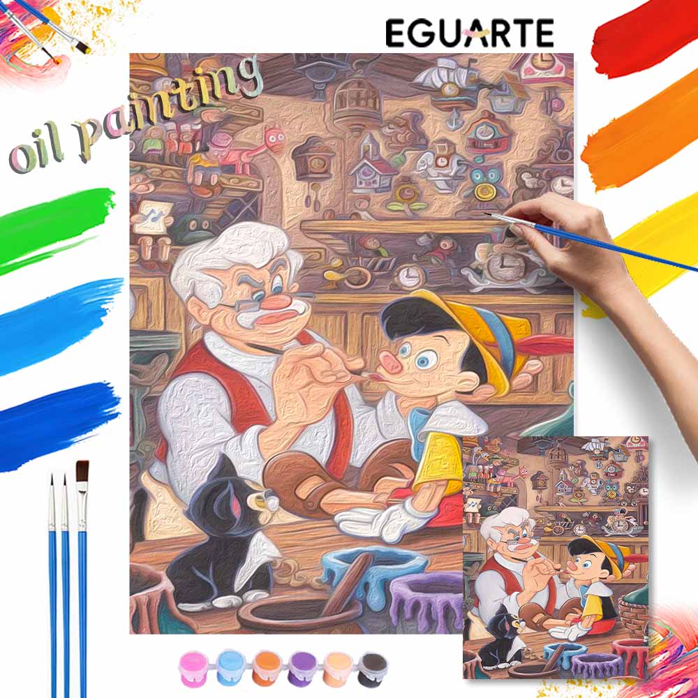 Disney oil painting painting art Pinocchio Gepetto workshop handmade diy painting home decoration gift
