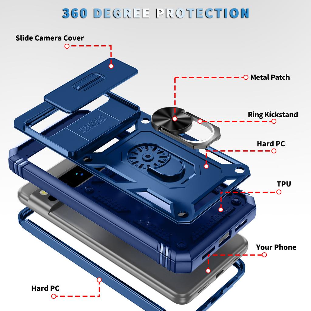 Чехол для Google Pixel 8 Pro Camshield с кольцом-держателем и подставкой, ТПУ+ПК, чехол для телефона
