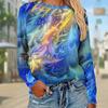 Gradient 3D Digital Printed Women's Harajuku Style Casual Round Neck Long Sleeved T-shirt