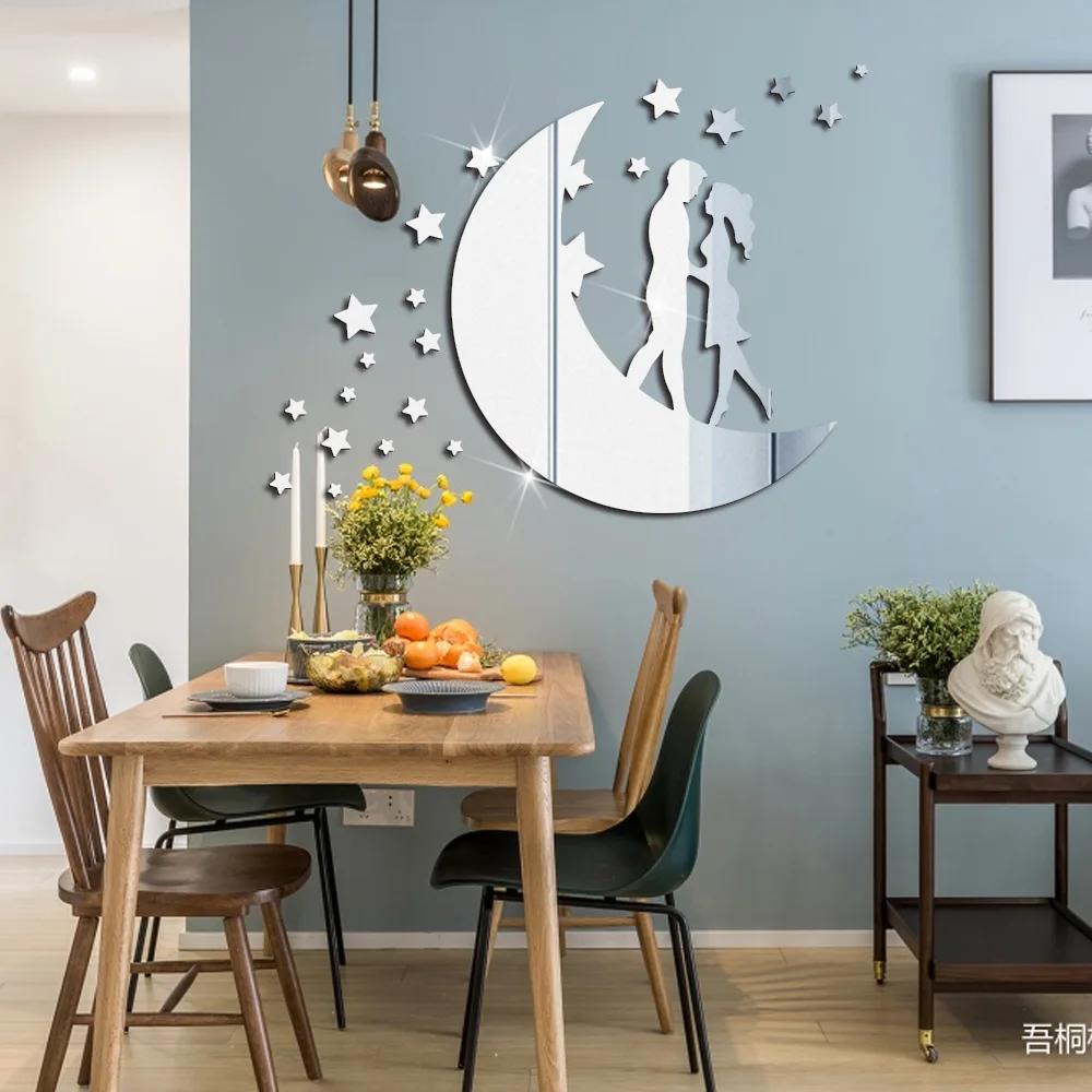 Девушки Луна 3D Зеркальные Наклейки Акриловые Самоклеящиеся Обои Diy Современные Акриловые Зеркальные Наклейки Рамка Гостиная Домашний Декор