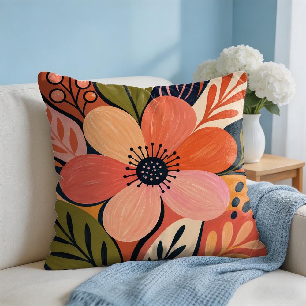 Cushion Cover Vibrant Flower Short Plush Soft DoubleSided Printing Pillow Case Cozy Sofa Bedroom Home Decor Gift
