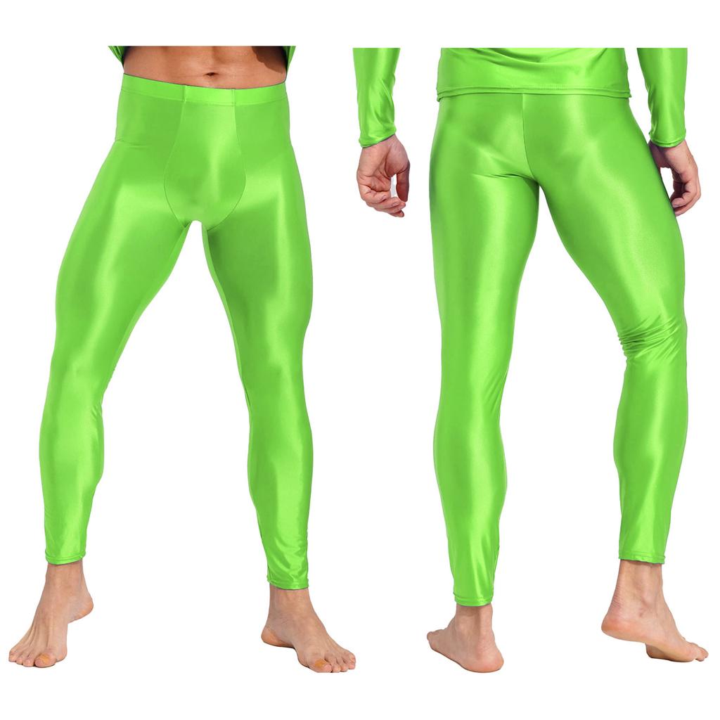 Mens Glossy Leggings Elastic Waistband Skinny Pants for Yoga Exercise Running Gym Fitness Workout