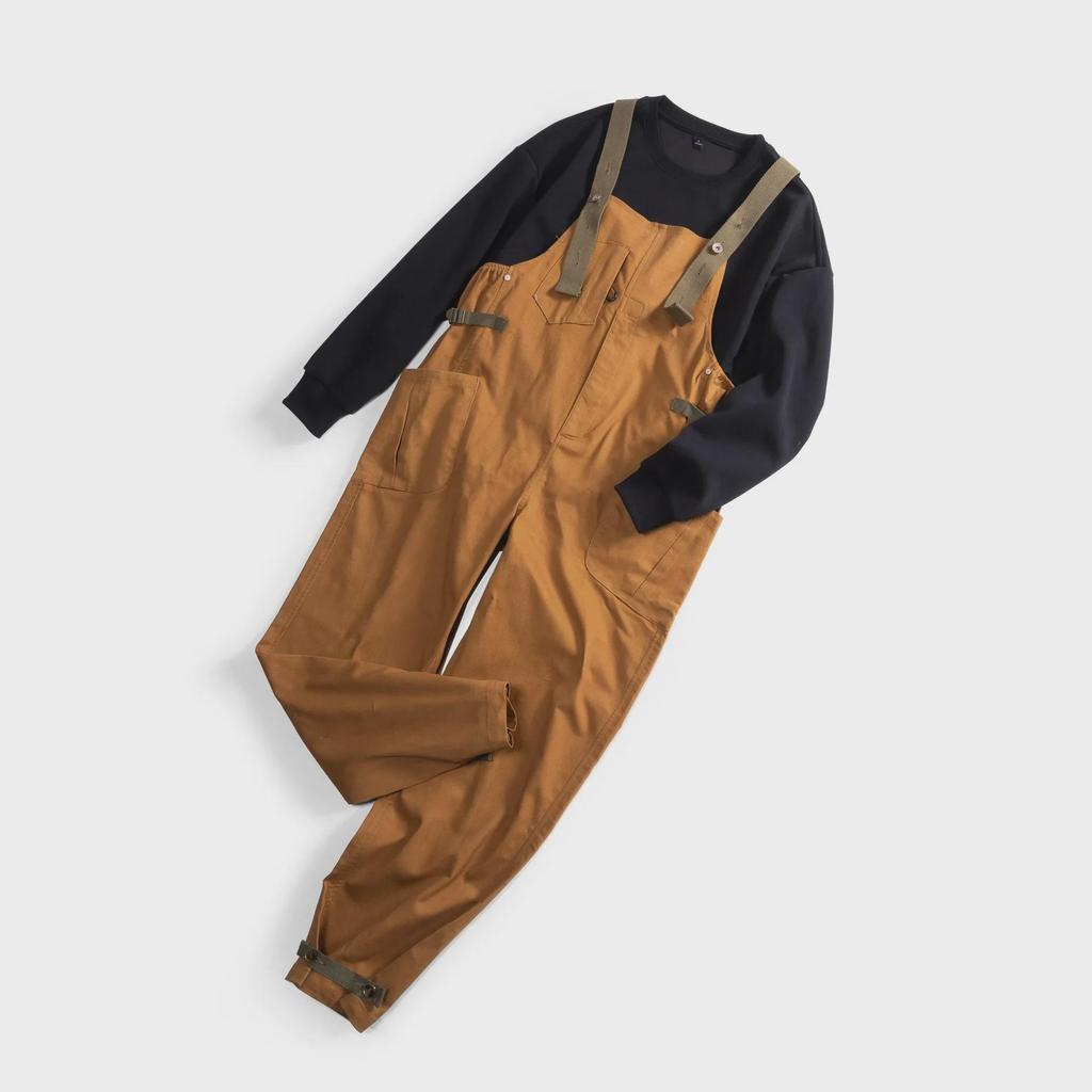 Nijiang American Retro Loose Khaki BF Straight Bib Overalls - Men's Casual One-Piece Long Pants