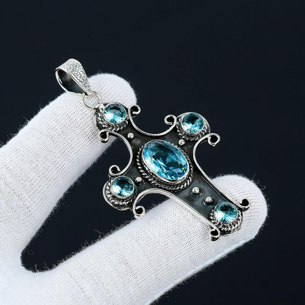 Swiss Blue Topaz Gemstone Handmade 925 Sterling Silver, Genuine Blue Topaz Necklace, December Birthstone Blue Topaz Necklace, Gift for Her