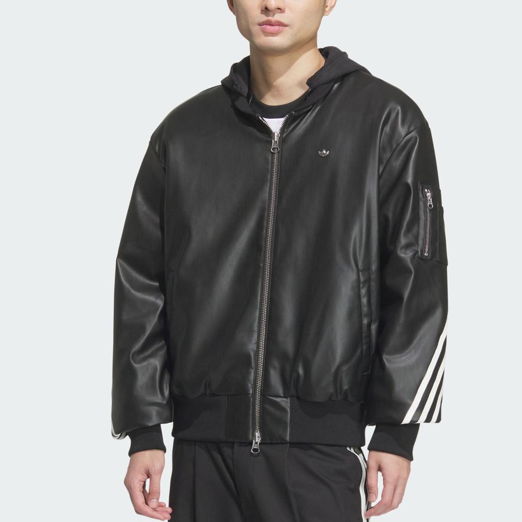 Adidas Оригинальная куртка FW24 PU серии Fashion Logo из искусственной кожи, спортивная куртка для мужчин, черные куртки JL7556