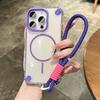 Luxury Wrist Strap Clear Color Magnetic Phone Case for iPhone 15 14 16 Plus 11 12 13 16 Pro Max Shockproof Transparent Cover