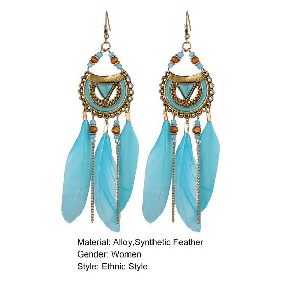 1 Pair Hook Earrings Bohemia Style Ethnic Synthetic Feather Exquisite Lady Boho Dangle Earrings