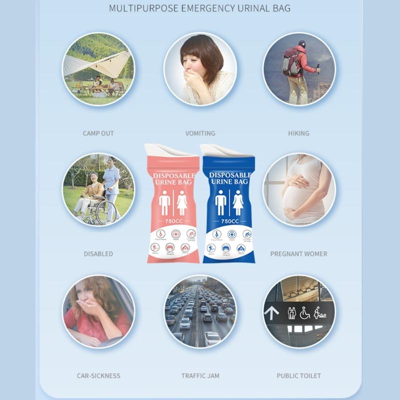 4 шт. Наружные аварийные мешки для мочи Унисекс Одноразовые мешки-уринаторы 750 мл Кемпинговые мешки для мочи для поездки, кемпинга, походов