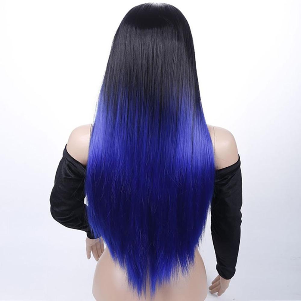 Черный, синий, серый, красный, желтый, цвет омбре, длинные прямые парики, натуральная средняя часть для женщин, термостойкие цветные волосы