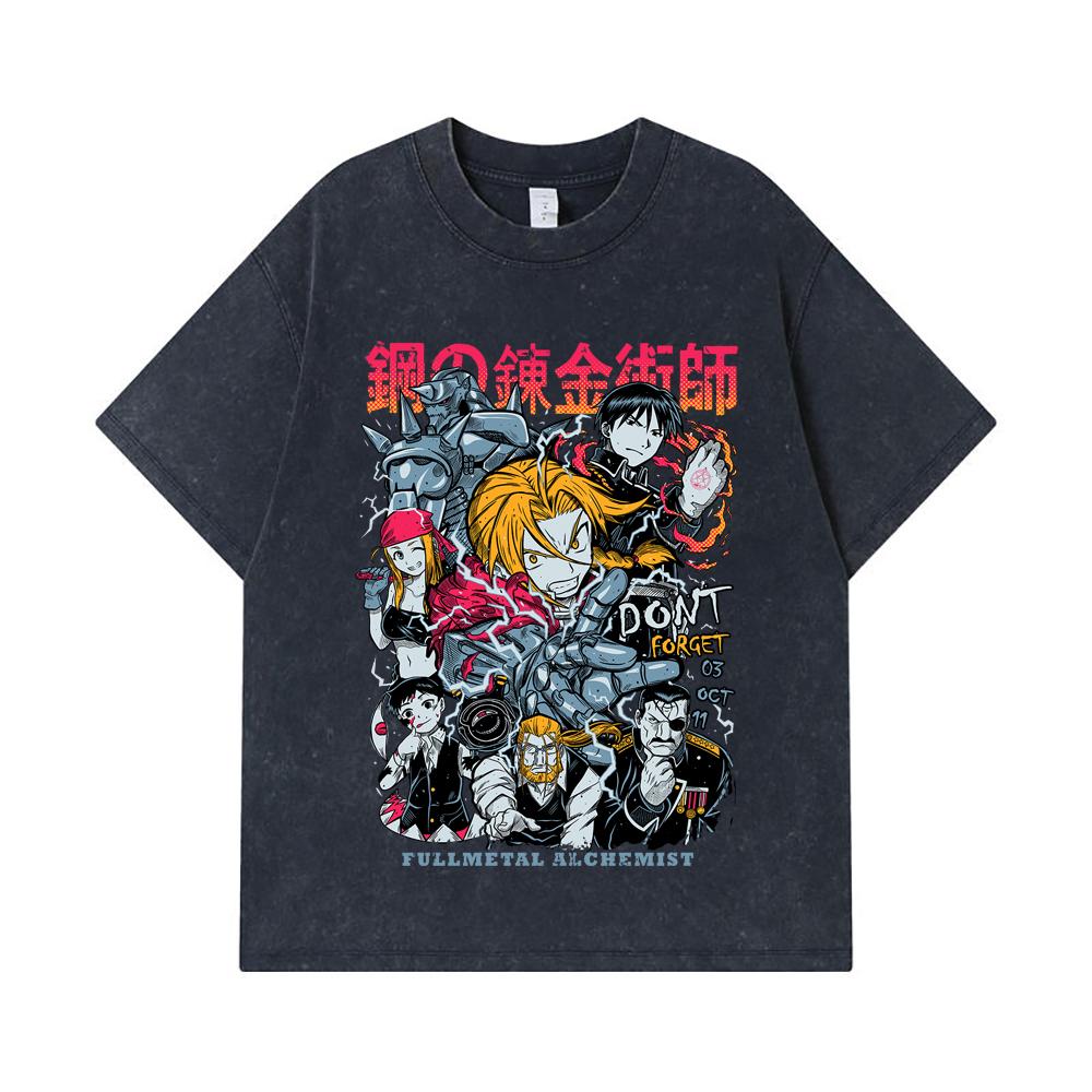 275 GSM Washed T-shirts 100% Cotton Fullmetal Alchemist V1 Print Unisex Heavy Cotton T Shirt