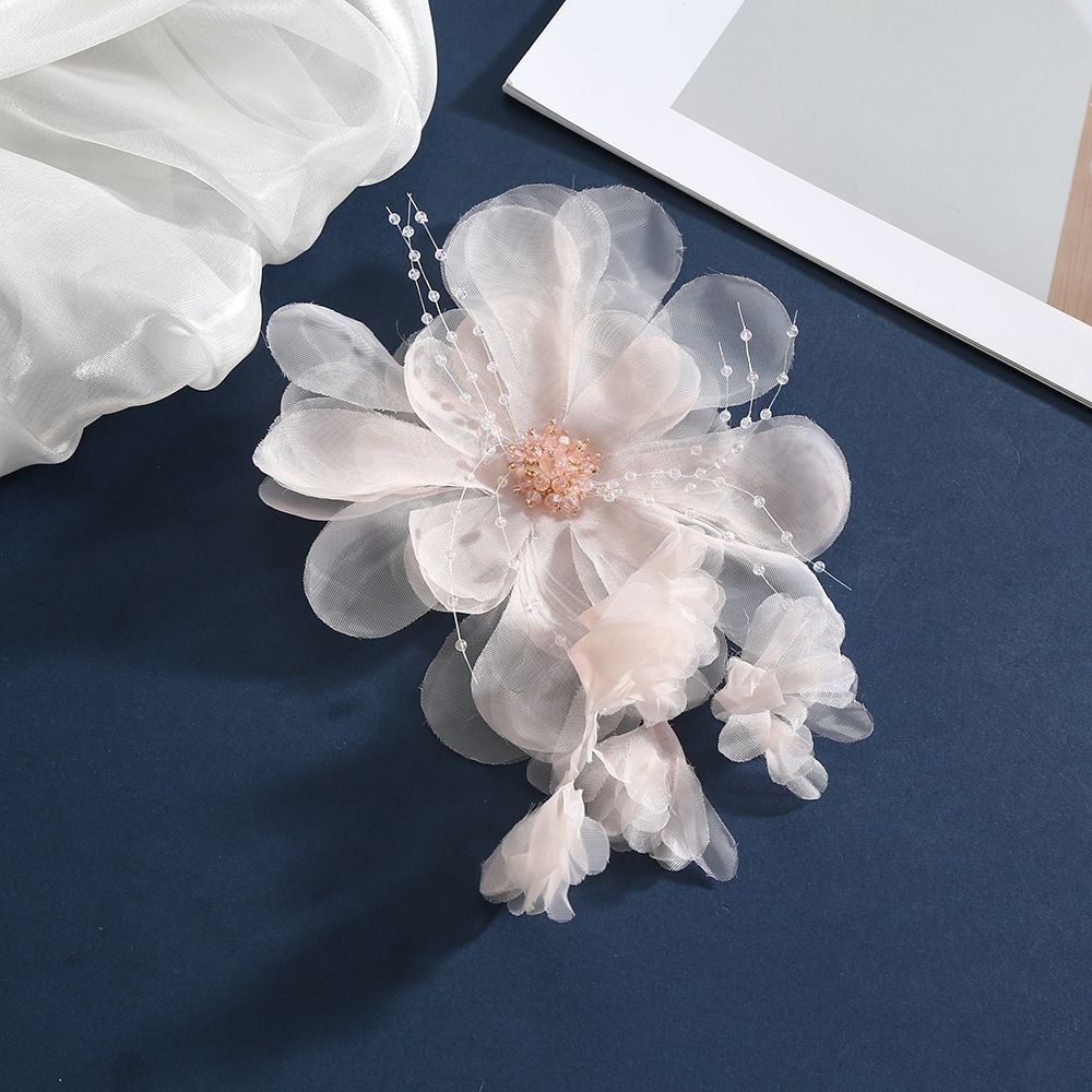 Embroidered Organza Flower Applique Tassels Fabric Corsage Elegant Hair Accessories Wedding