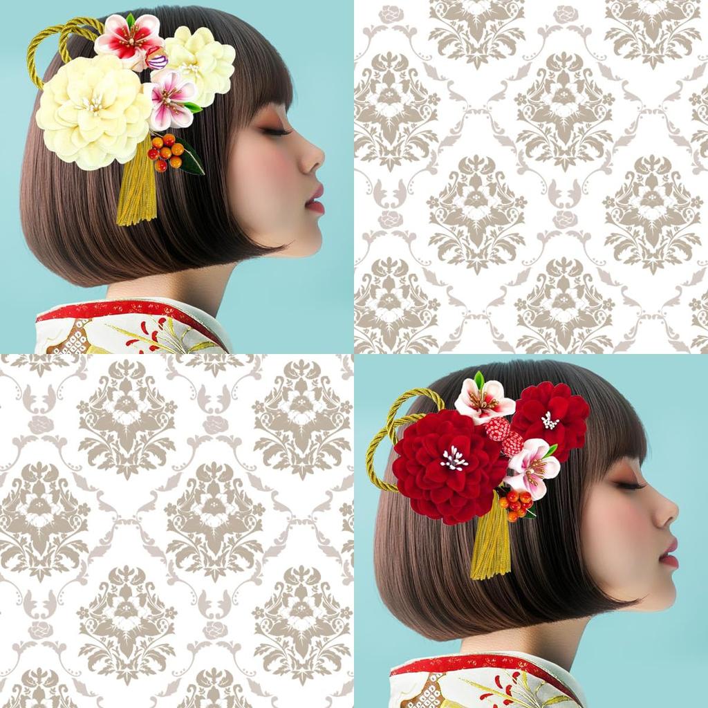 hair accessory set for and formal Tsumami Zaiku Flower Two-piece furisode, coming-of-age ceremonies, graduations, occasions. wk-095 (Red)