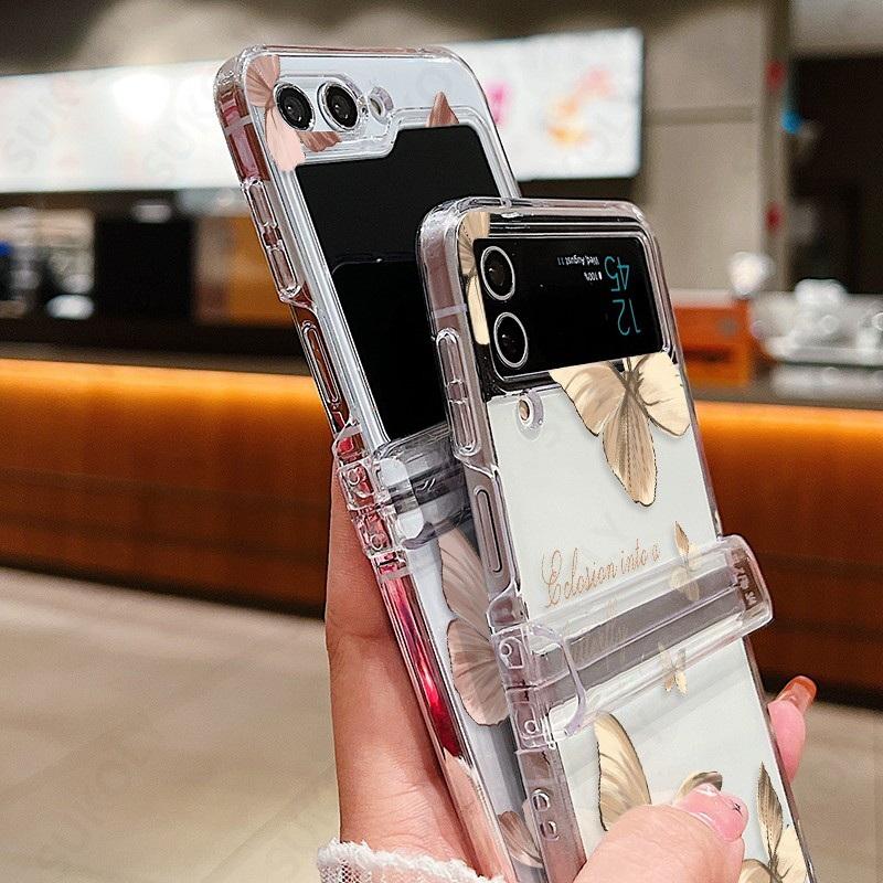 Прозрачный чехол с узором бабочки для Samsung Galaxy Z Flip 7 FE 6 5 4 5G, прозрачная твердая поликарбонатная складная крышка для Samsung Z Flip7 Flip6