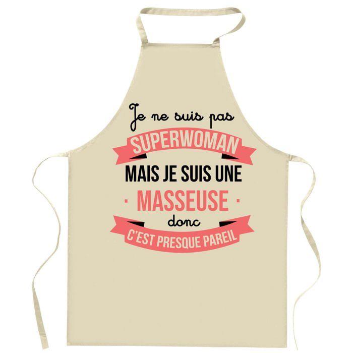 Tablier de cuisine - Masseuse Superwoman - Coton résistant - Impression française DTG - Liens réglables