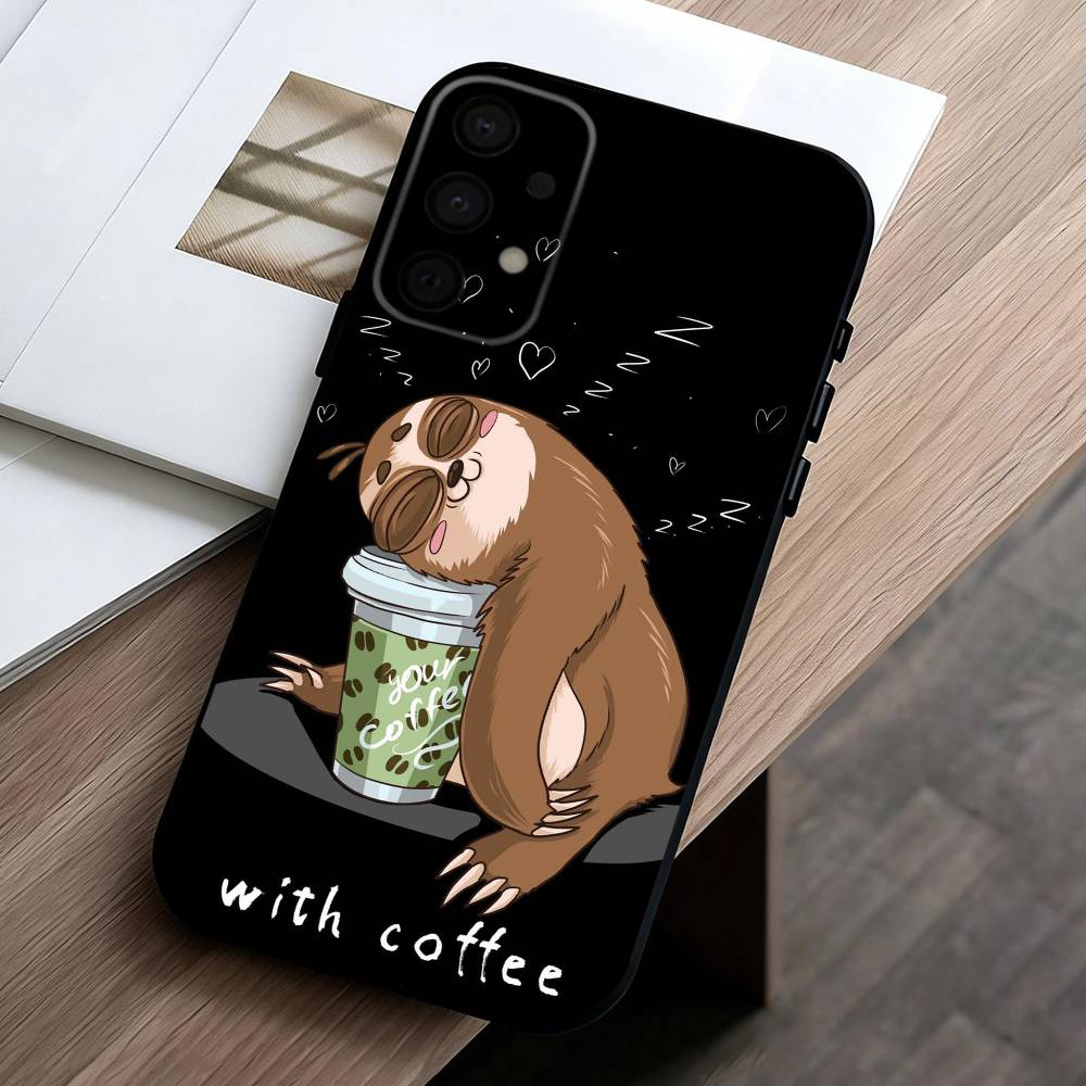 Animal Cute C-Cartoon S-Sloth Phone Case For Samsung Galaxy A73,A72,A71,A70,A53,A52,A51,Soft Silicone Black Cover