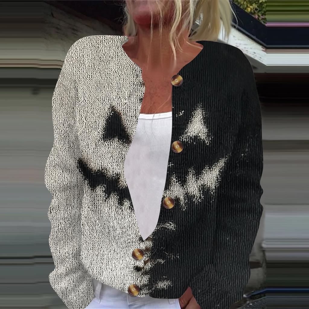 Women's Fashion Printed Long Sleeve Knitted Cardigan Button Down Jacket