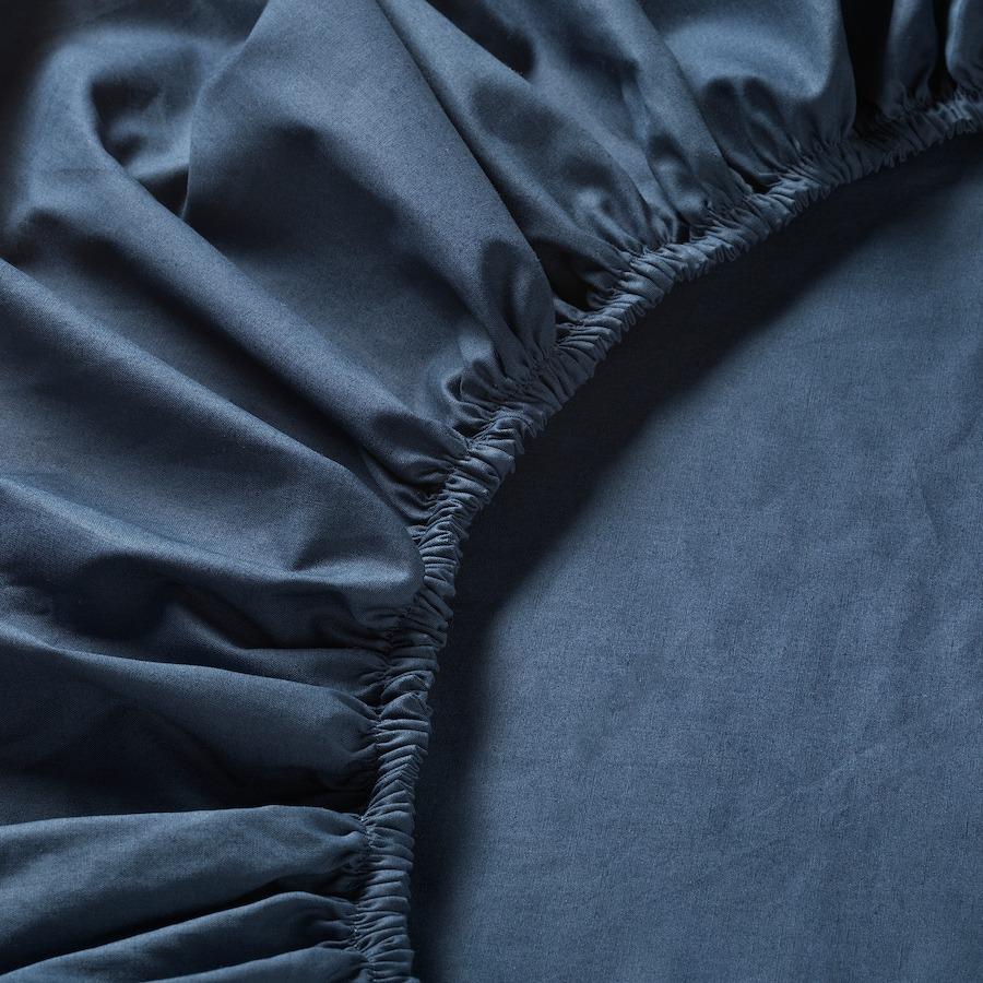 Простыня на резинке темно-синяя, ULLVIDE Fitted Sheet Dark Blue (180 x 200 cm),  IKEA