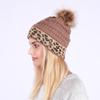 Осенне-зимняя женская утепленная вязаная шерстяная шапка с леопардовым ворсом