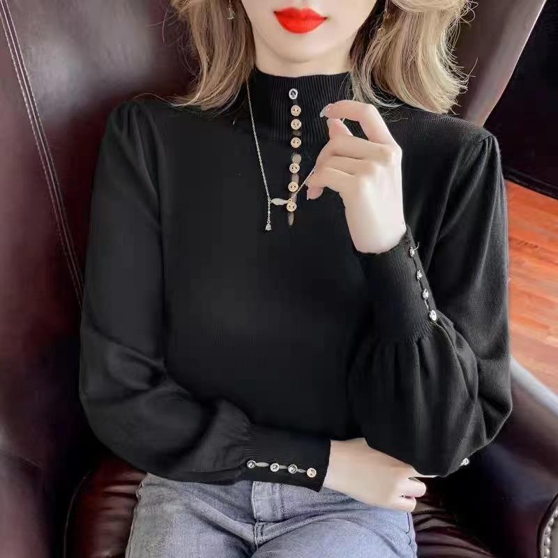 Осень и зима новый трикотажный свитер с полувысоким воротником женский свободный верхний свитер женский базовый трикотажный свитер длинные рукава