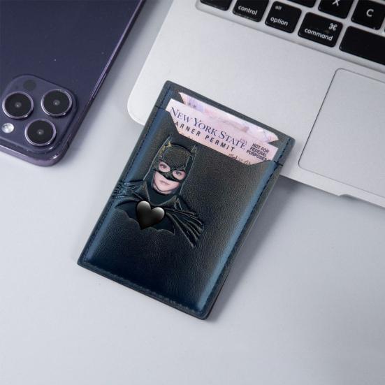 Superhero Face ID Wallet Card Wallet with Bat Superhero Face Eyes Cutout 3-Slot ID Card Holder Birthday Gift for Superhero Fans