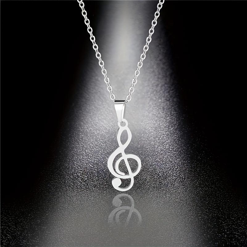 1pc Stainless Steel Cool Punk Hip Hop Necklace Hollow Note Pendant Necklace for Women and Men Party Jewelry Gift with 15.75inch + 2.36inch Stainless S