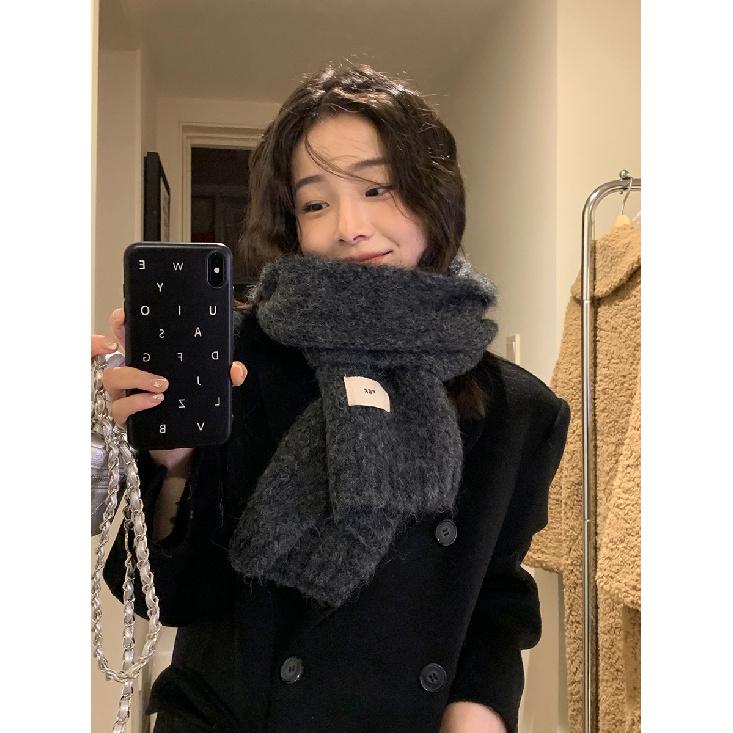 Knitted Wool Scarf With Wool Content, Women'S Autumn And Winter Extended Version, Thick And Luxurious, Solid Color Cashmere Scarf