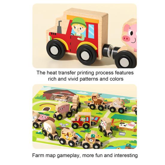 Kids Wooden Magnetic Farm Train Toy Color Cartoon Animal Number Preschool Learning Toddlers Boys Girls Educational Locomotive Carriages Toy