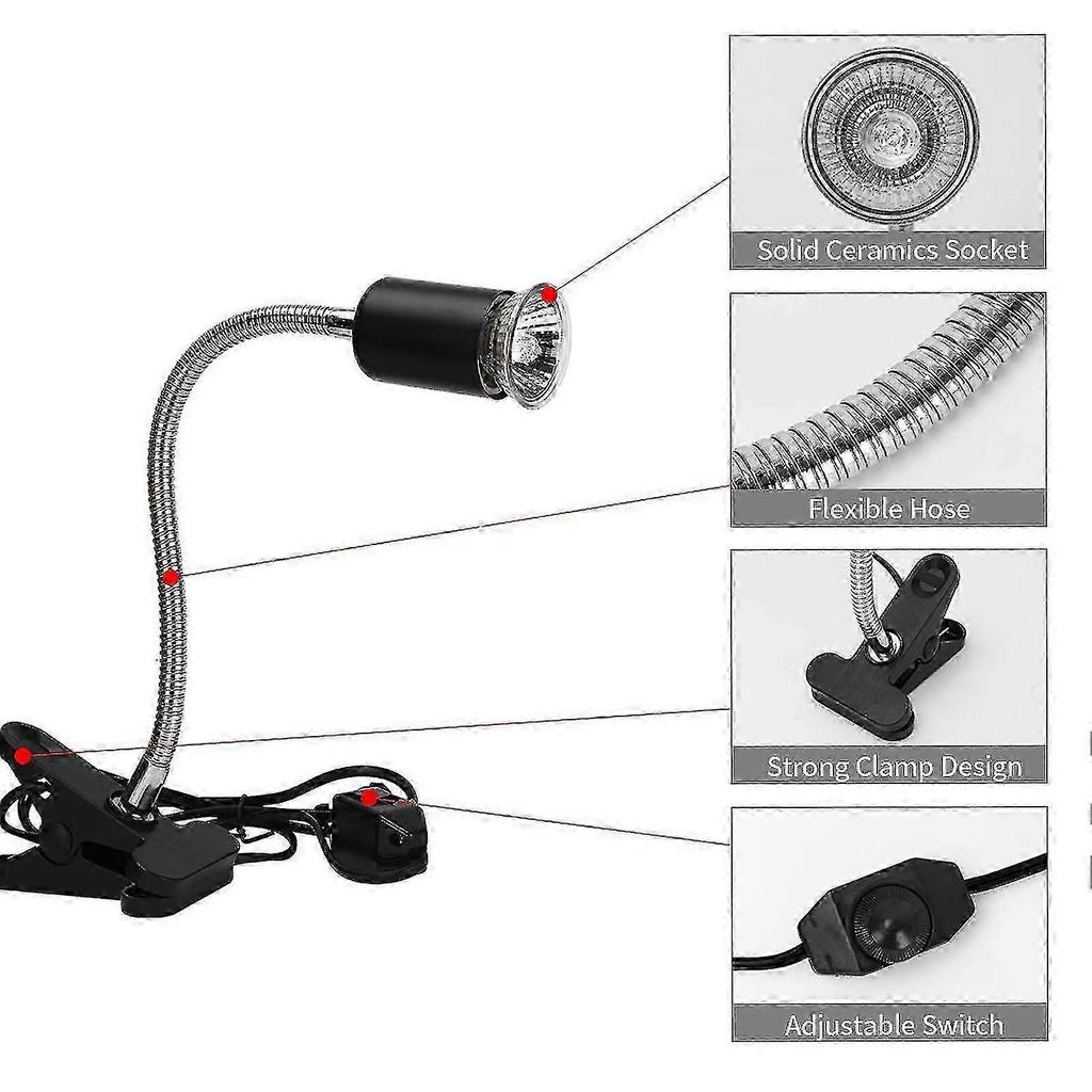 75w Reptile Heat Lamp Tortoise Heat Lamp Basking Lamp Heater Adjustable With Clip For Reptiles Lizard Turtle Aquarium Bulb Included Black Black Eu 75w