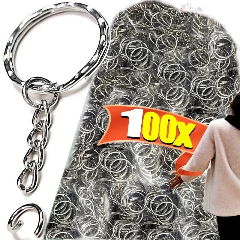50/500 шт. Металлические брелки-кольца для ключей с серебряным покрытием, кольца для ключей с цепочкой, карабины, аксессуары для брелоков