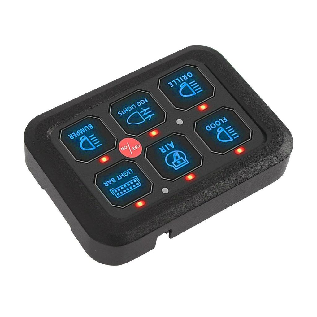 Панель переключателей 12 В с 6 клавишами и регулируемым управлением светодиодной подсветкой, алюминиевая, 720 Вт 60 А, для автомобильных, грузовых, лодочных, UTV и ATV электрических систем (Синий свет)