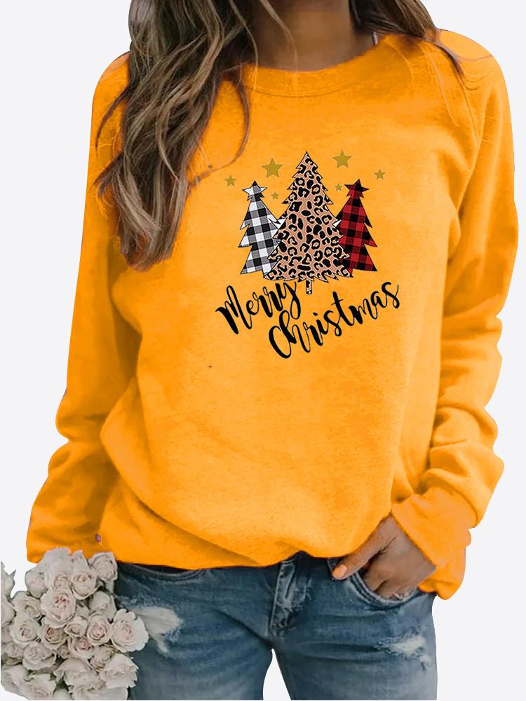 Women's Winter Printed Round Neck Comfortable Sports T-shirt Plus Size Casual Long Sleeve Tops Sweatshirt Printed Sweater Pullover