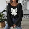 Women's European & American Bow Embroidery Pullover Sweater with Loose Micro-flared Sleeves