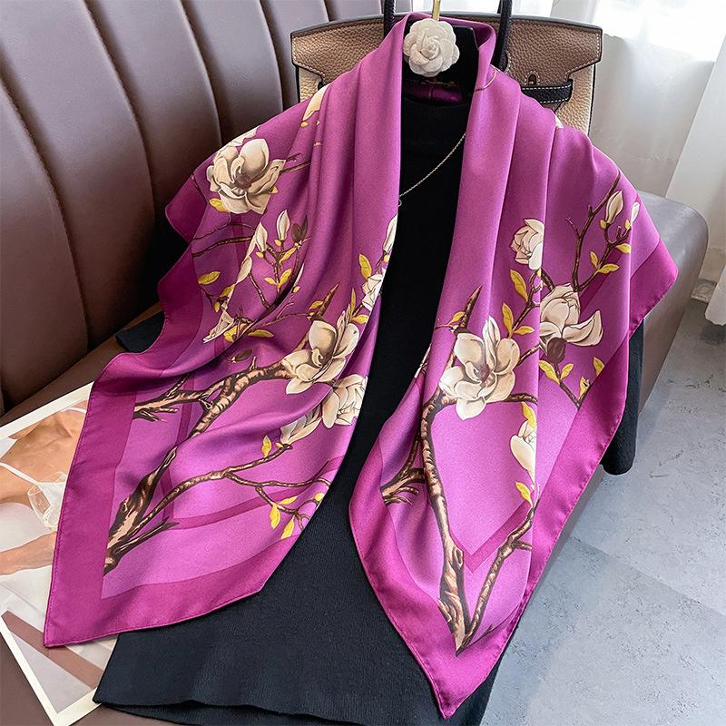 90*90см Роскошный Бренд Простой Шелковый Квадратный Шарф Хиджаб Женский Бандана Мягкие Шарфы Шейный Платок Женский Шарф для Волос Шаль Обмотка Повязка на Голову