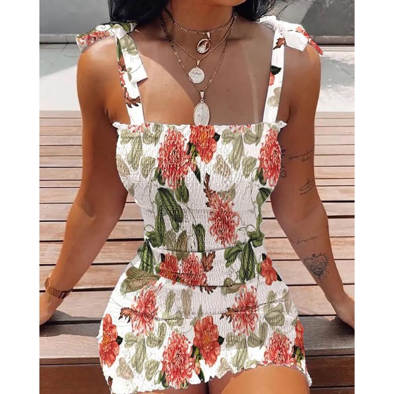 Ayollar Modasi Yelkasi Ochiq Yengsiz Smokli Bodycon Ko'ylak Ayollar Yelkasi Ochiq Mini Ko'ylaklar Ayollar Qisqa Kechki Klub Bosmali Ko'ylak