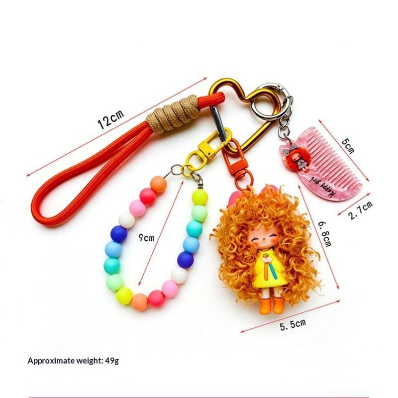 Cartoon Fluffy Cool Girl Keychain Fuzzy Creative Key Holder for Trendy Girls Souvenir Gift Purse Bag Ornament