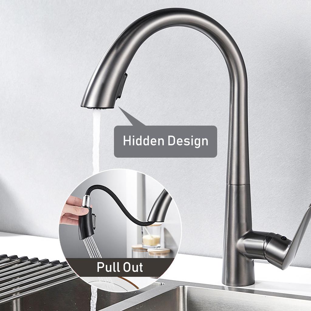 Поворотные на 360 градусов выдвижные кухонные смесители с 2 режимами струи Смесители для раковины в ванной комнате с высокой дугой Потяните вниз