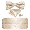 Barry.Wang Mens Cummerbund Belt and Bowtie Set Silk Pre Bow Tie Hanky Cufflink Set