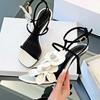 Fashion Luxury Designer Flower Heeled Sandals Women Summer Ankle Wrap Metal Buckles Thin High Heels Elegant Women Pumps Zapatos De Mujer