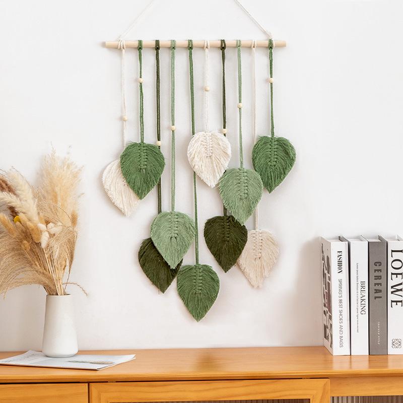 Decorative Wall Hanging Hand Woven Cotton Rope Leaf Tapestry Home Wall Decoration Room Wall Hanging