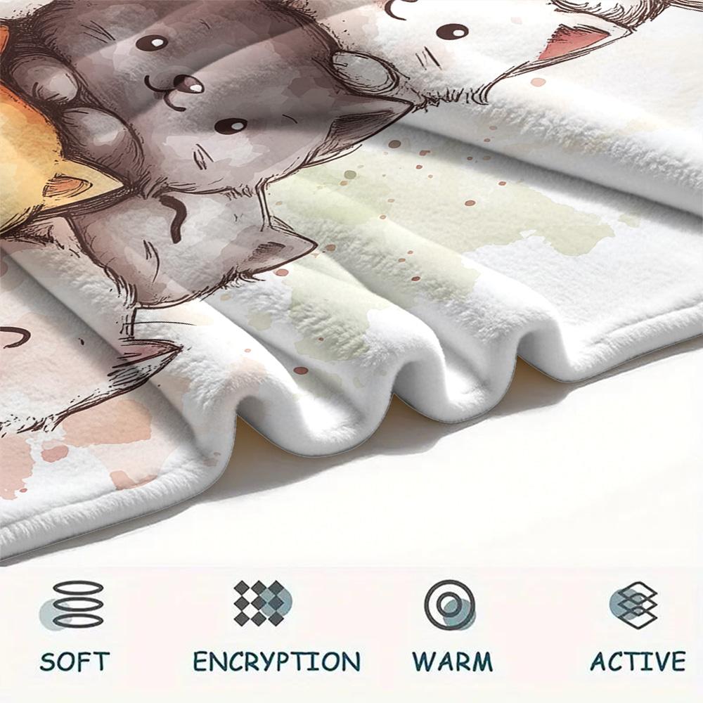 Фланелевое одеяло с принтом "Сложенные коты", Высокое качество, Комфортное для всех сезонов, Декор для дома, Тепло и уют