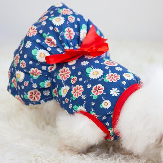 Summer Floral Print Small Dress Lovely Medium Dogs Sleeveless Foreleg Bowknot Decor Holiday Pet Outfit