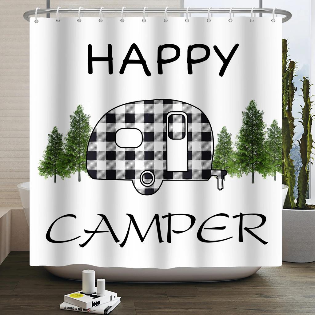 Занавеска для душа Кемпер Счастливый Кемпер Прицеп Автомобиль Автодом Лес Гора Палатка Кемпинг Ванная Занавеска для душа Водонепроницаемая Занавеска для ванны