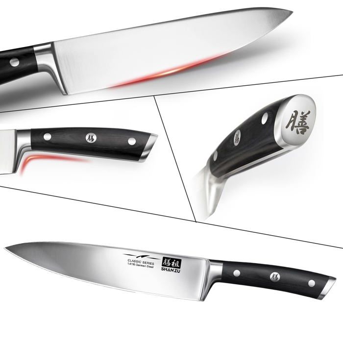 Ensemble de couteaux de cuisine - shan zu - szt-2021-003 - 14 pièces - acier allemand - bloc en bois