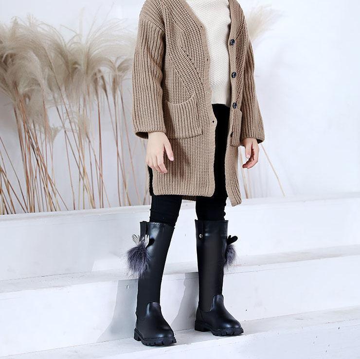 Детские сапоги, осенние и зимние плюшевые сапоги для девочек, однотонные зимние сапоги большого размера с рисунком бабочки