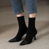 Suede Pointed Toe Women Chelsea Boots Ankle High Heels Designer Shoes Winter New Fashion Trend Walking Goth Mujer Zapatos