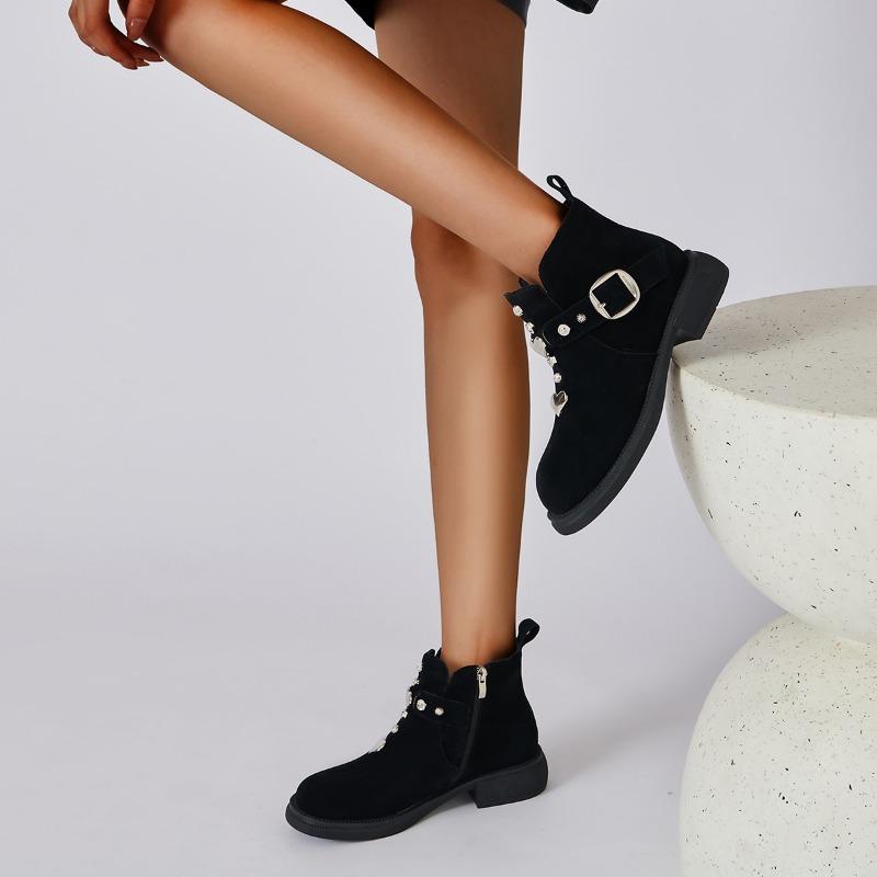Осенне-зимние женские модные ботинки для улицы Новые однотонные нескользящие женские туфли с металлической отделкой Обувь для женщин Новинка