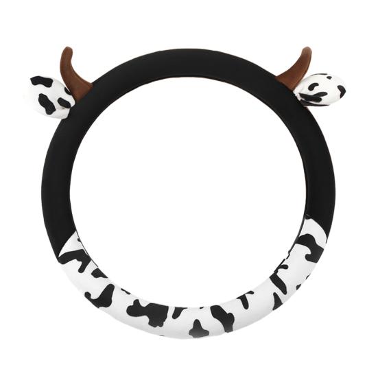 Cow Car Steering Wheel Cover with Horns Ears Anti Slip Sweat Absorption Comfortable 15 Inch Universal Women Auto Steering Wheel Protector Car