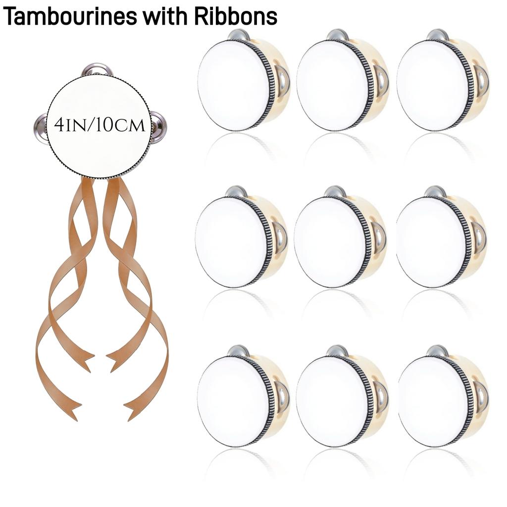 20-100Pcs Wedding Tambourines with Ribbons Hand Drums Noise Makers Musical Instruments Tambourine for Church Party Favor 4Inch